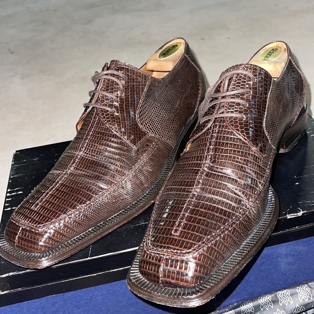 Mezlan lizard skin brown Oxford dress shoes